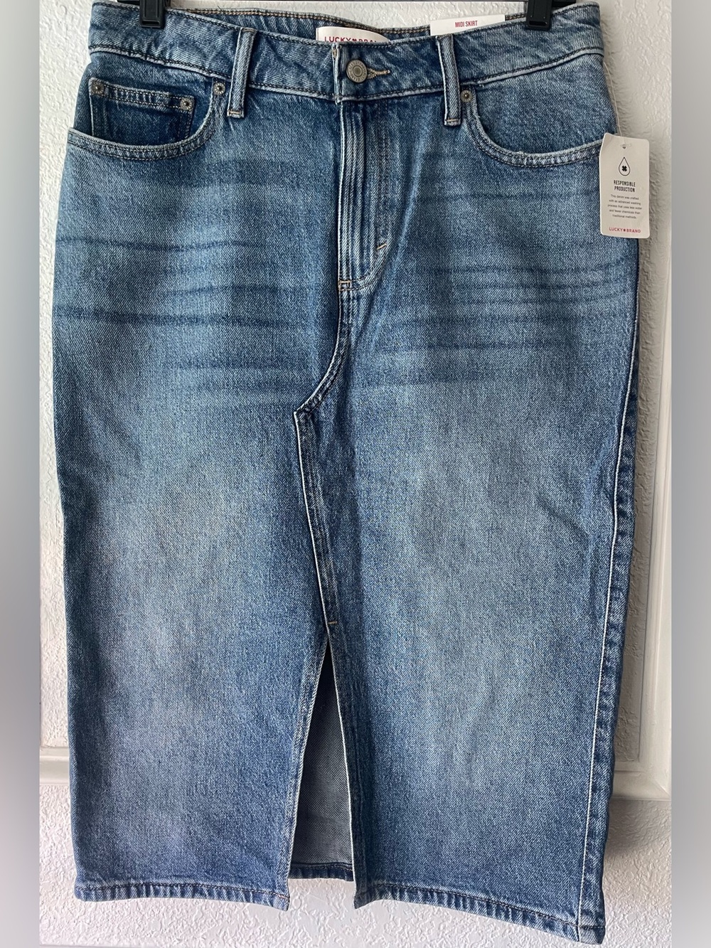 Lucky Brand Light Wash Denim Skirt with Contrast Topstitching